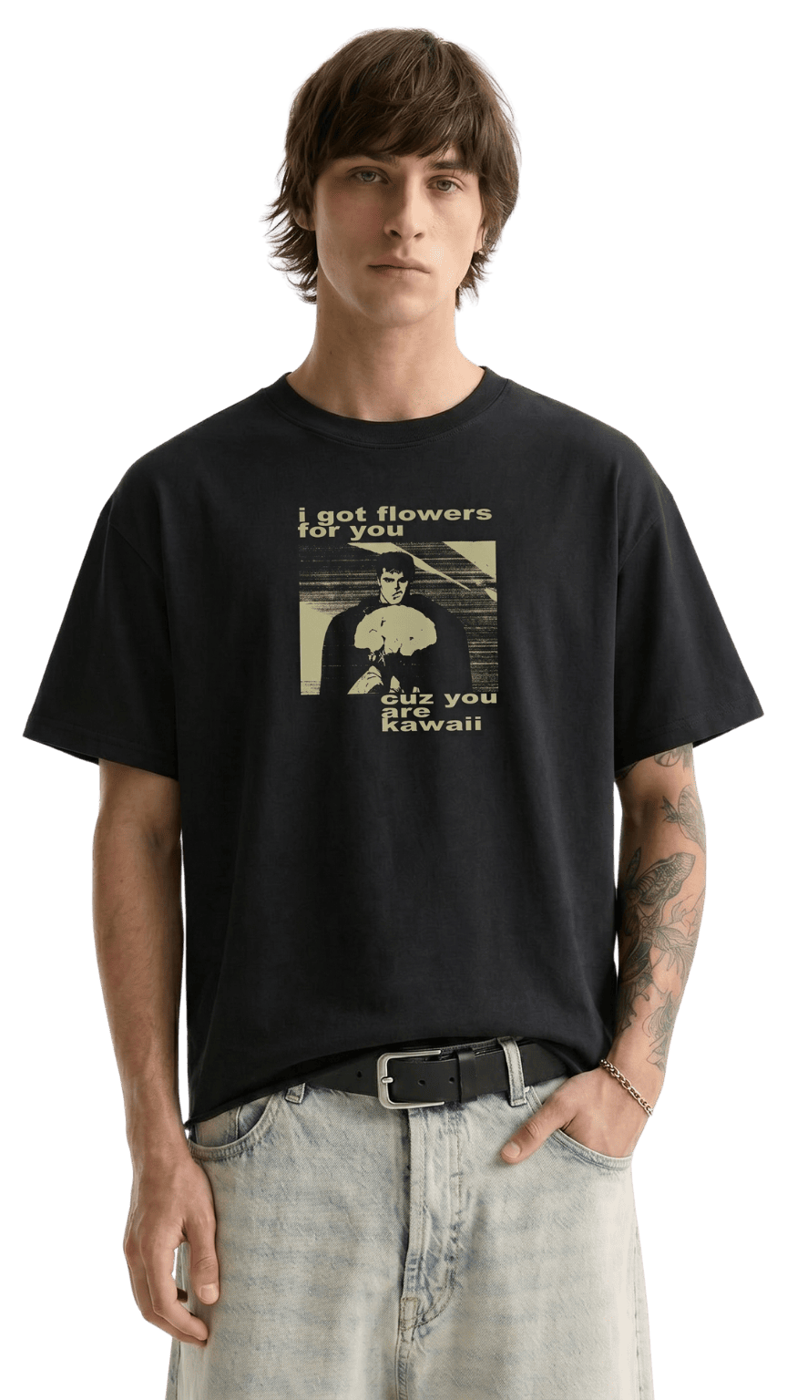 Guts Black Boxy Vintage Tee - Guts Gets Flowers Kawaii
