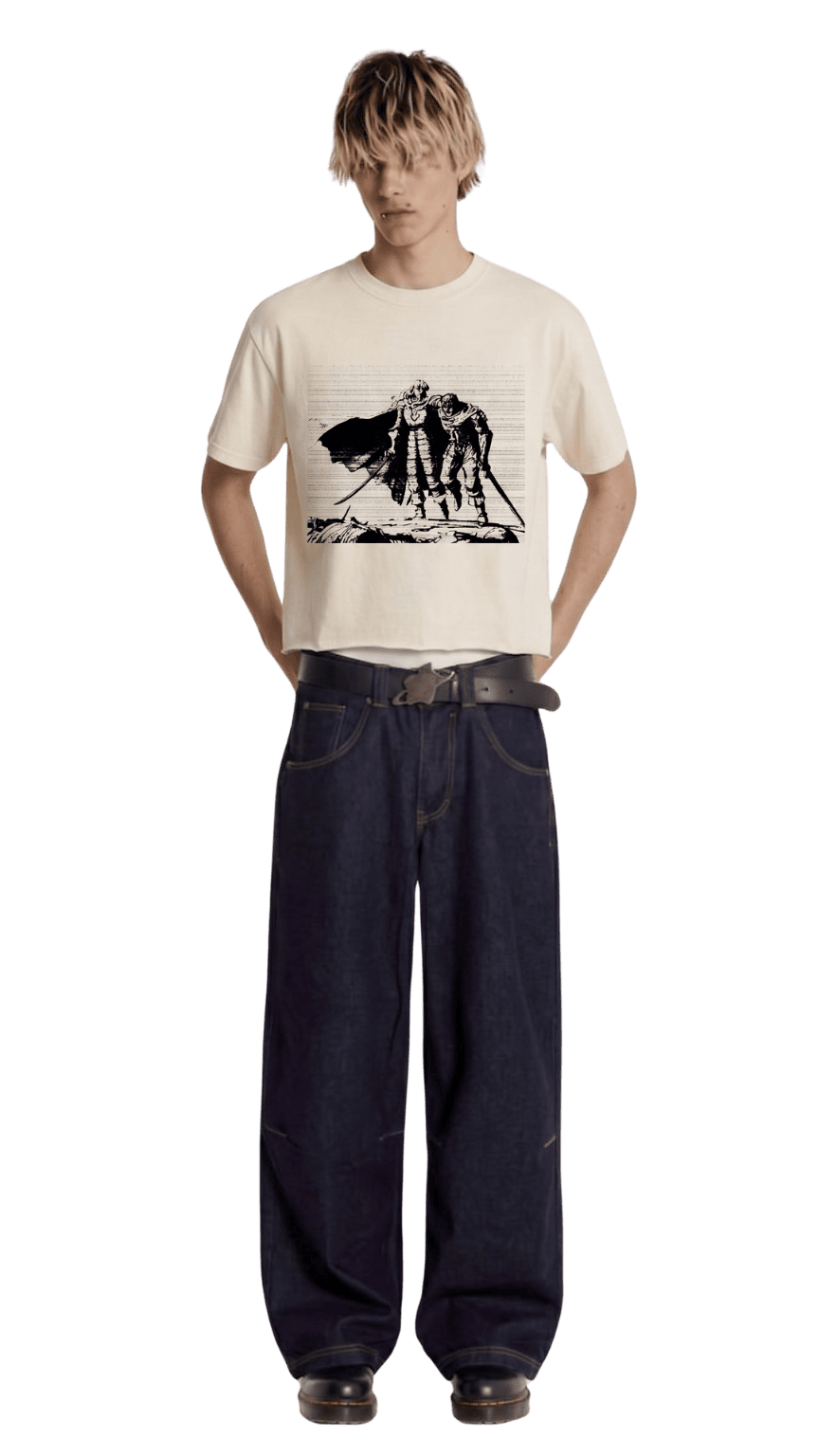 Vintage Berserk Friendship Slightly Cropped OffWhite Tshirt Kawaii