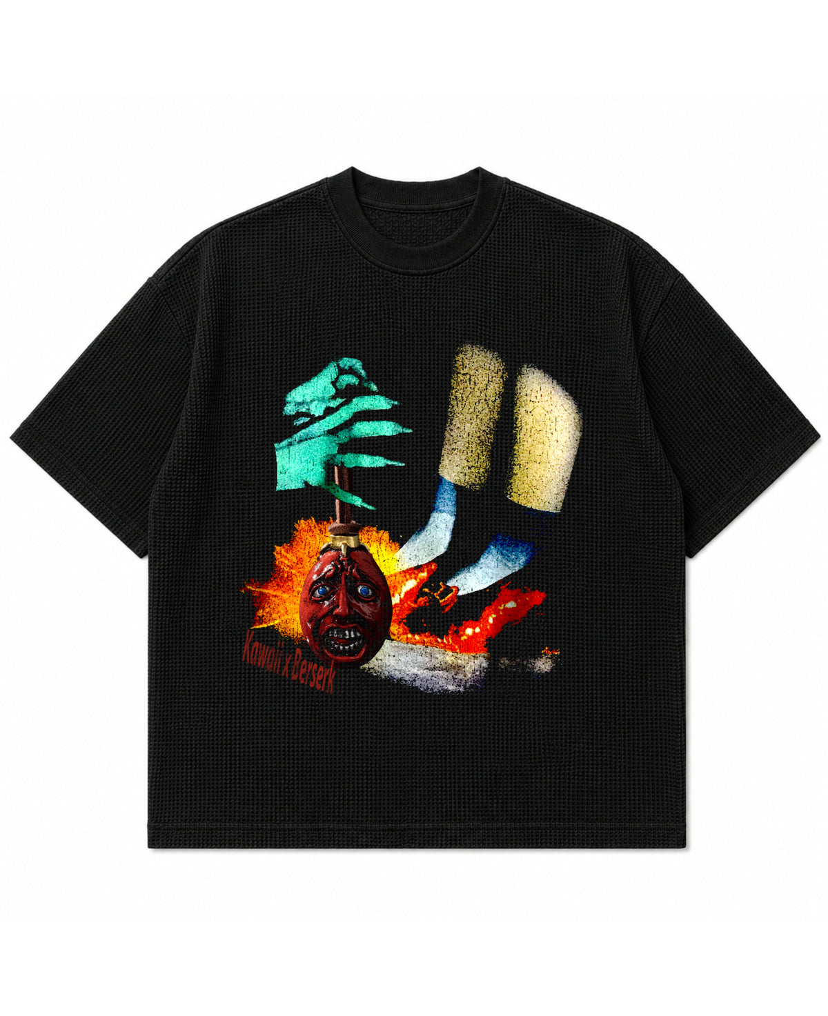 Black waffle boxy fit Front Design