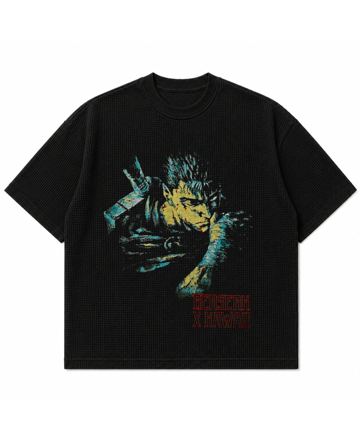 Black waffle boxy fit Front Design